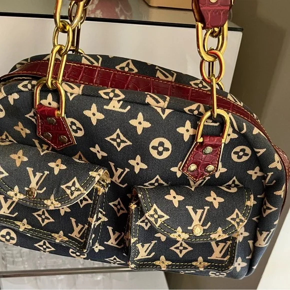 Iconic Monogram sturdy denim Canvas Shoulder Bag - Navy-Red-White gold hardware - Picture 2 of 16